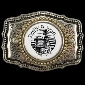 Chandler Centennial 1886 1986 Western‎ Belt Buckle Water Tower Windmill USA Made
